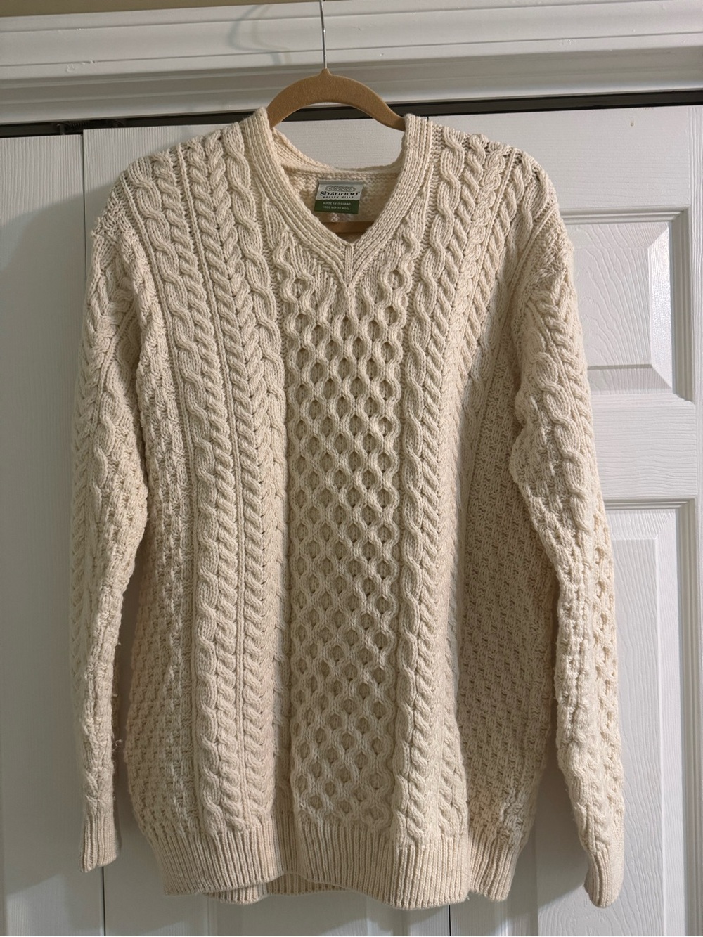 Shannon Woolen Mills Irish Fisherman Cable Knit Sweater 100% Wool Size L